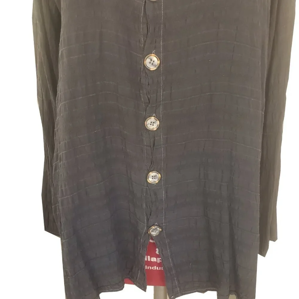 CP Shades Shirt Black Stripe Rayon Collar Button Front Long Sleeve Large - Picture 3 of 9